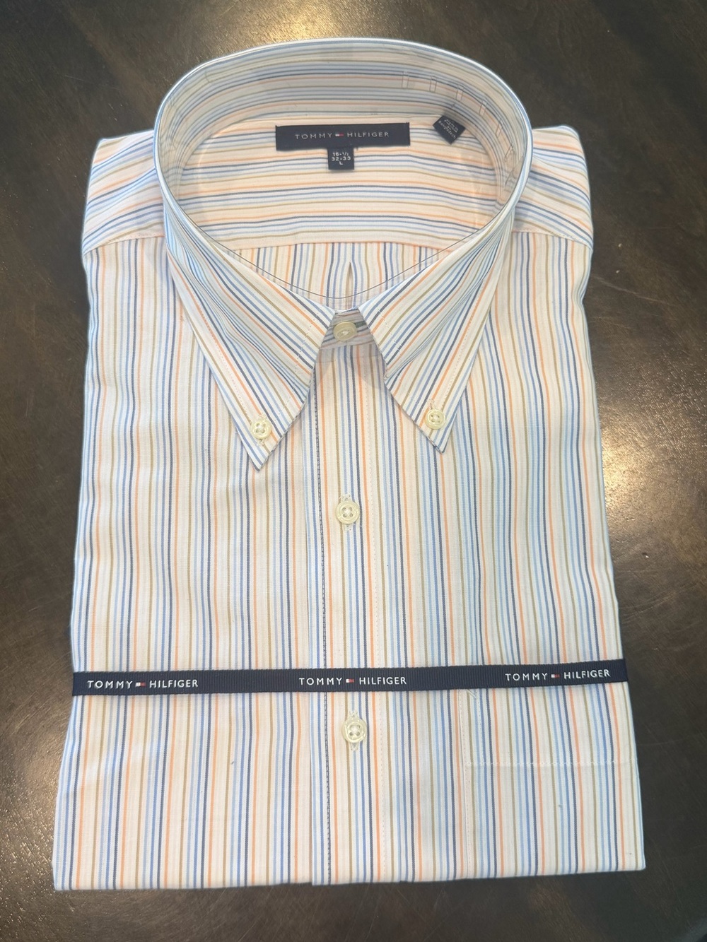 Tommy Hilfiger Men's Striped Button-Down Shirt - White, Blue & Orange